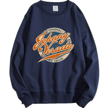 Retro blue vintage sweatshirt for women spring and autumn thin trendy ins same style high street round neck long-sleeved top for men and women autumn