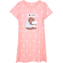 Summer pure cotton nightgown for women summer cute cartoon thin pajamas Korean style student short-sleeved dress home wear