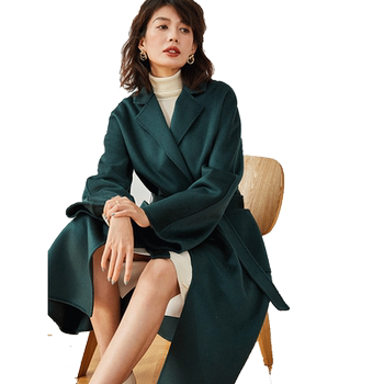 贝源M家经典高端绿色双面羊绒大衣女2025新款中长款羊毛毛呢外套