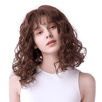 Rebecca wig female air bangs sea ripple medium long curly hair full human hair trend fashion half hand knitted headgear