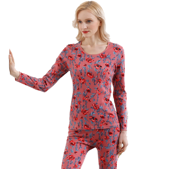 
Italian Lady's middle-aged and elderly women with fat plus size big red pure cotton underwear set autumn clothes, long pants, cotton sweater warm