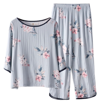 Pajamas for women spring and summer summer mid-short-sleeved three-quarter sleeve pure cotton home wear thin spring and autumn two-piece suit