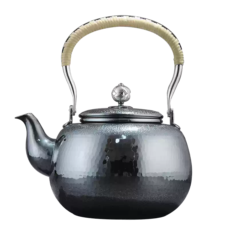 日本京都铁器平安松寿堂瓢型蔦象嵌汤沸茶壶铁瓶铁壶