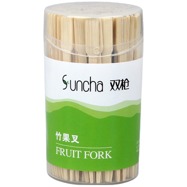 Double gun bamboo fruit fork fruit stick bamboo