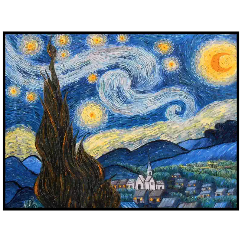纯手绘梵高名画星空现代抽象艺术挂画60x50CM油画布挂画简约现代风格