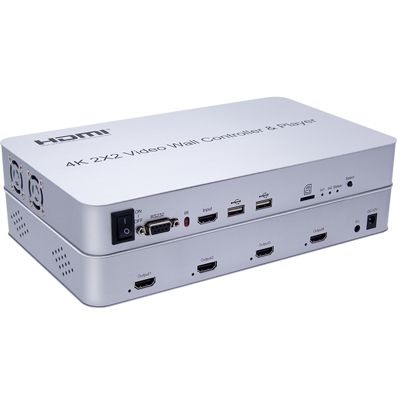 BOWU 4K HDMI1进4出画面播放拼接屏控制器2X2显示器液晶LED电视高清图像分多屏U盘视频处理解码器1分4电视墙