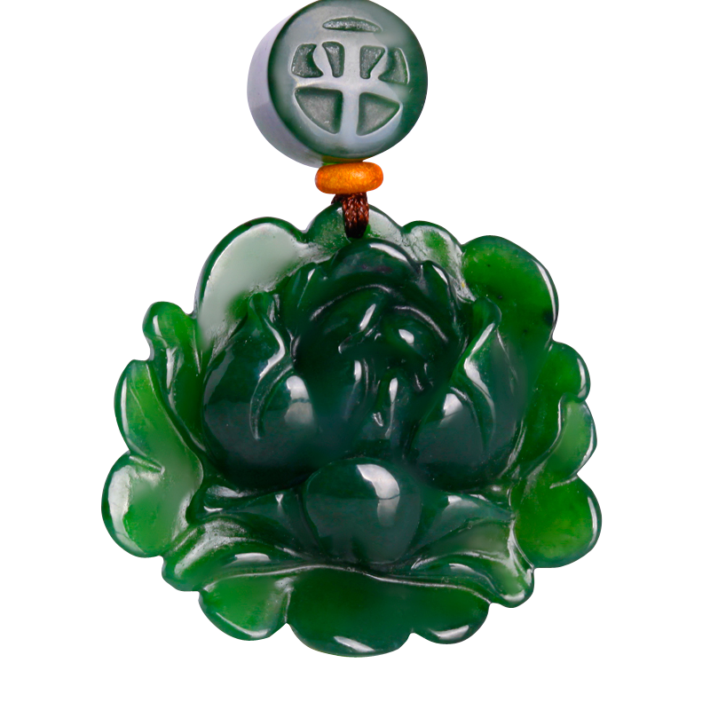 玉说和田玉花件碧玉牡丹花吊坠玉石玉器立体雕刻玉佩挂件附证书