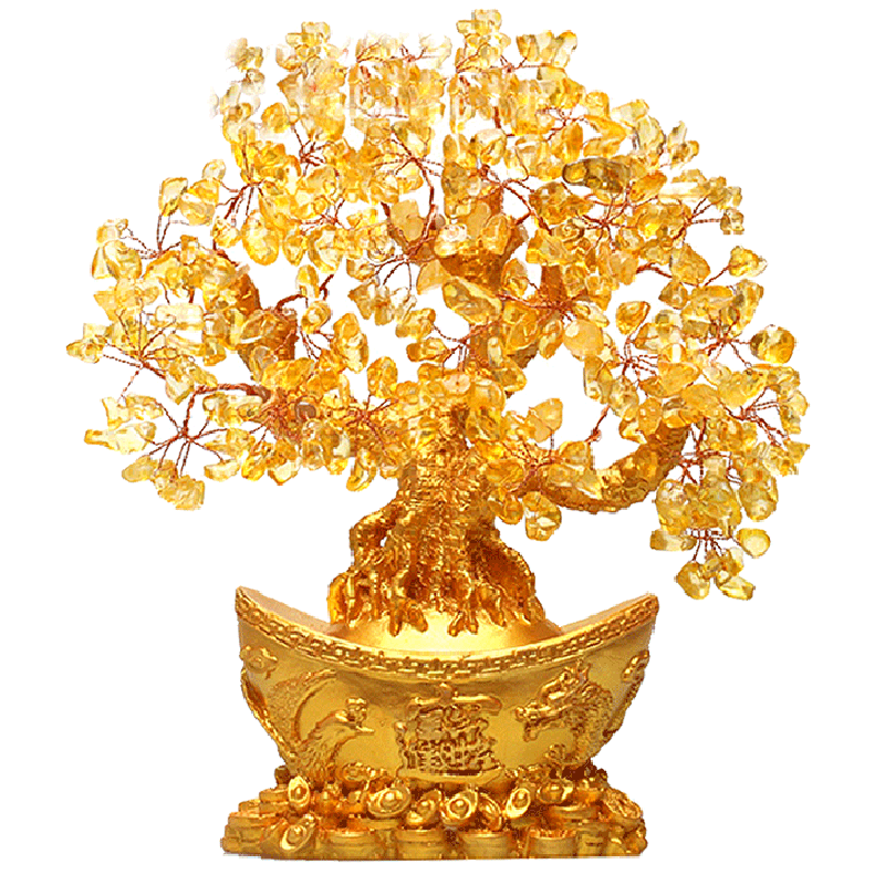 黃晶樹　　置物 黃水晶八吉祥發財樹1.1kg 佛門八寶【吉祥水晶專賣店】