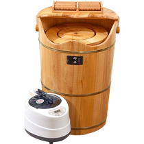 Heated fumigation foot bath wooden barrel over the calf and over the knee high deep barrel household solid wood foot washing foot steaming barrel foot bath tub wooden