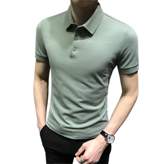 夏季2025新款男士短袖Polo衫痞帅高端翻领冰丝T恤修身商务男装潮
