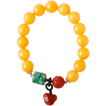 Pucai natural amber old beeswax bracelet chicken fat yellow round beads Buddha beads single circle bracelet jade bucket beads accessories for men and women