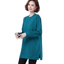 Bottoming shirt for women plus size 2024 new trendy loose belly-covering hoodless solid color round neck sweatshirt early autumn top