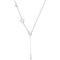 Chow Tai Fook Jewelry Star and Moon Fashion 925 Silver Necklace Set Chain Pendant AB39111