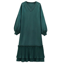 Fashionable maternity dress autumn and winter chiffon patchwork sweater long skirt knee-high loose knitted skirt trendy mom