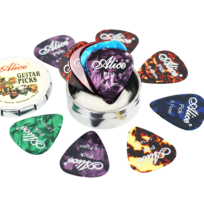 Alice爱丽丝吉他拨片彩色赛璐璐指弹pick弹片盒装民谣木吉他配件