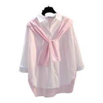 Hong Kong trendy brand 2024 new striped fake two-piece artistic tops for women Korean style student fashion long-sleeved shirts