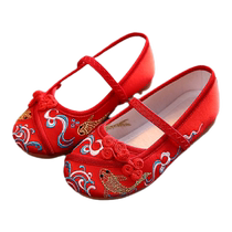 Ancient costume princess girls embroidered shoes baby Chinese style childrens shoes old Beijing childrens cloth shoes Hanfu shoes dance shoes
