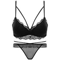 Sexy lace black underwear for women without rims small breasts push-up adjustment beautiful back bra and panties set thin summer style