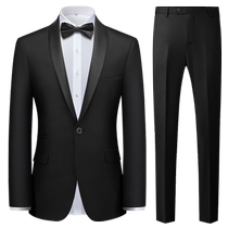 Chibindun Mens Black Suit Green Fruit Collar Host Groom Wedding Banquet Suit Gentleman Evening Dress