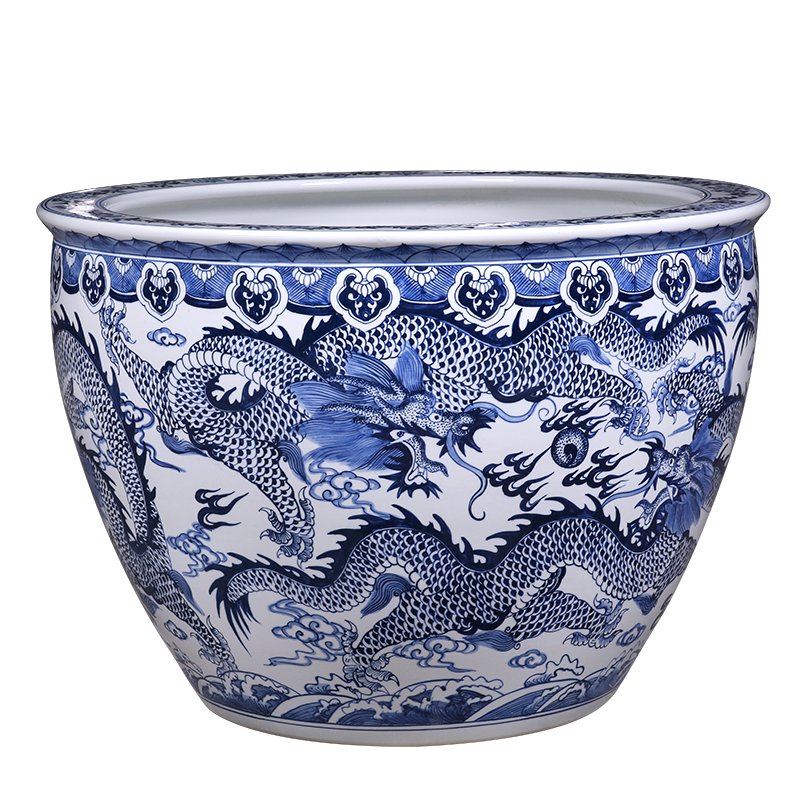 包郵景德鎮青花瓷器1米大龍缸陶瓷養金魚缸特大號水缸荷花風水缸-淘寶