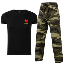 Summer short-sleeved thin cotton T-shirt stretch pants breathable special training student military training camouflage suit suit mens physical fitness suit