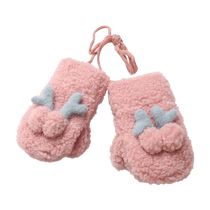 Autumn and winter childrens gloves Korean version ins cute cartoon antlers plus velvet thickening to keep warm and cold-proof mittens for boys and girls