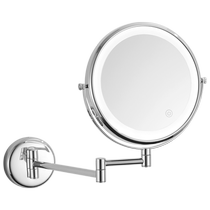 Bathroom LED lighted beauty mirror makeup mirror magnifying mirror without punching double-sided folding telescopic wall-mounted vanity mirror