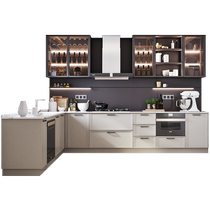 Oppein kitchen cabinets customized solid wood light luxury integrated quartz stone countertops household stove cabinet integrated prepaid deposit