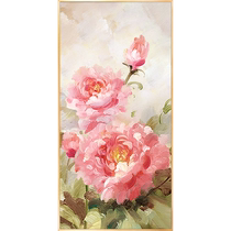Pure hand-painted oil painting entrance hall decorative painting vertical version aisle corridor living room dining room hanging painting peony flower blooming wealth