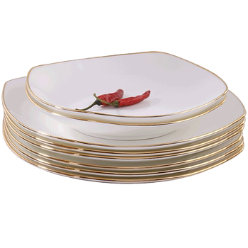 Gold-edged bone porcelain tableware square deep plate