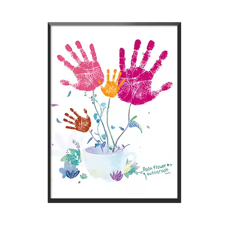 亲子共制L型手掌印画简约现代风格手工丙烯数字油画装饰挂