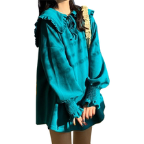 Plus size womens design navy collar lace-up long-sleeved sweatshirt for women a fashionable and age-reducing versatile top