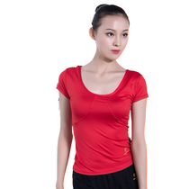 Red dance shoes N plain short-sleeved tops T-shirt modern dance tops yoga dance practice clothes aerobics women 3250