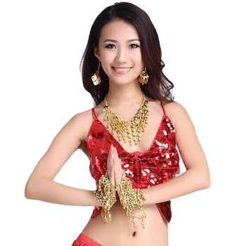 Sequin Camisole Belly Dance Butterfly Bra Women's Performance Costume Dance Outfit Bellyband Bra with Chest Pads