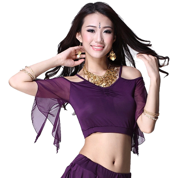 Feimei Belly Dance Practice Clothes Top Sexy Short-Sleeved Gauze Dance Mesh Top Practice Clothing New Spring and Summer