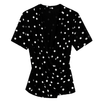 Latin dance clothes for women adult tops short-sleeved V-neck dance clothes new polka-dot modern dance clothes ballroom dance clothes