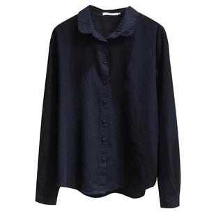 爱媚诗 棉麻黑色衬衫