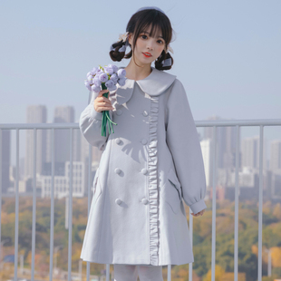 三木偶娃娃领木耳边毛呢外套
