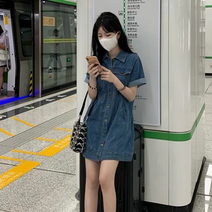 家有猫酱 小个子复古学院风牛仔裙