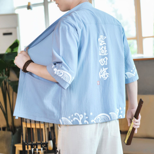 郎广虎七分袖亚麻衬衫