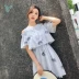 JOICE Joyce mới nhỏ tươi in ngắn tay quây khâu đầm dài Sản phẩm HOT
