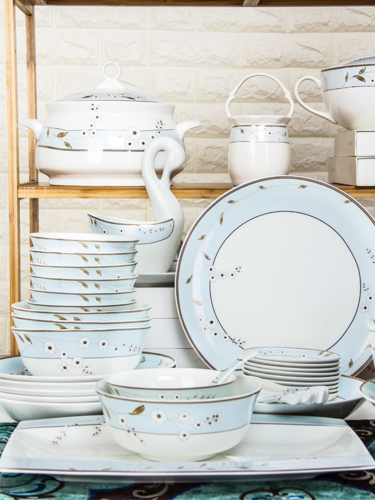 Dishes suit household contracted ipads porcelain Dishes eat ceramic bowl soup plate tableware chopsticks spoons combination of simple but elegant and pure and fresh