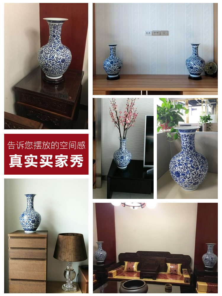 Jingdezhen blue and white porcelain ceramic vase archaize large flower arranging Chinese style living room TV ark, furnishing articles home decoration