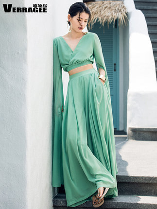 威娅纪裙裤套装女秋时尚2018新款气质露肚皮