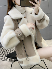 Одежда из меха 海宁皮毛一体机车外套显瘦羊羔毛真皮女短款羊剪绒女装皮草大衣冬