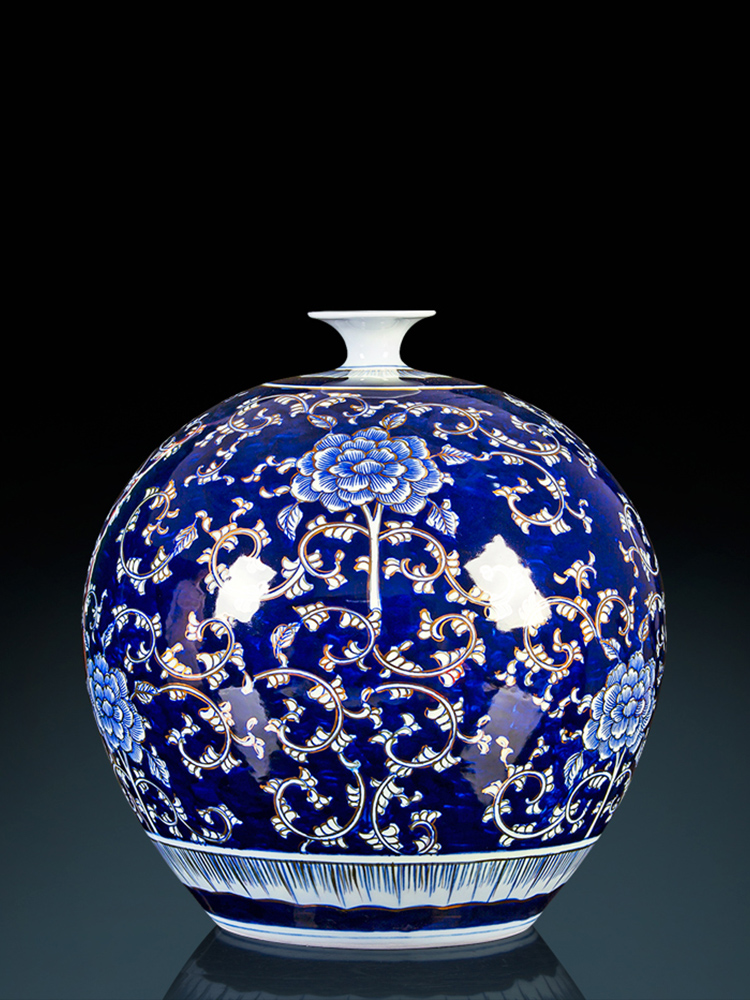 Jingdezhen chinaware paint hand - made pomegranate bottles of Chinese style living room office furnishing articles large blue and white porcelain vase