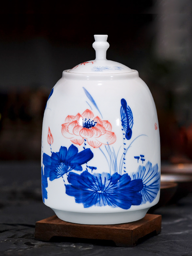 Jingdezhen ceramics hand - made tea pot sitting room of Chinese style household furnishing articles storage jar large ornament
