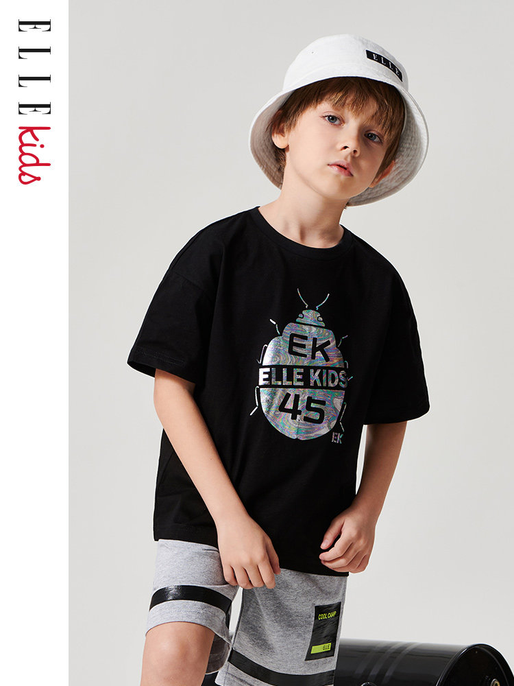 ELLE kids 21年夏季新款 潮酷镭射渐变印花 男童短袖T恤 天猫优惠券折后￥39包邮（￥99-60）110~160码2色可选
