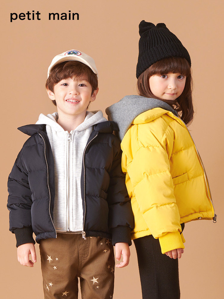 日本 petit main 假两件 儿童连帽羽绒服 多重优惠折后￥159包邮 多色可选