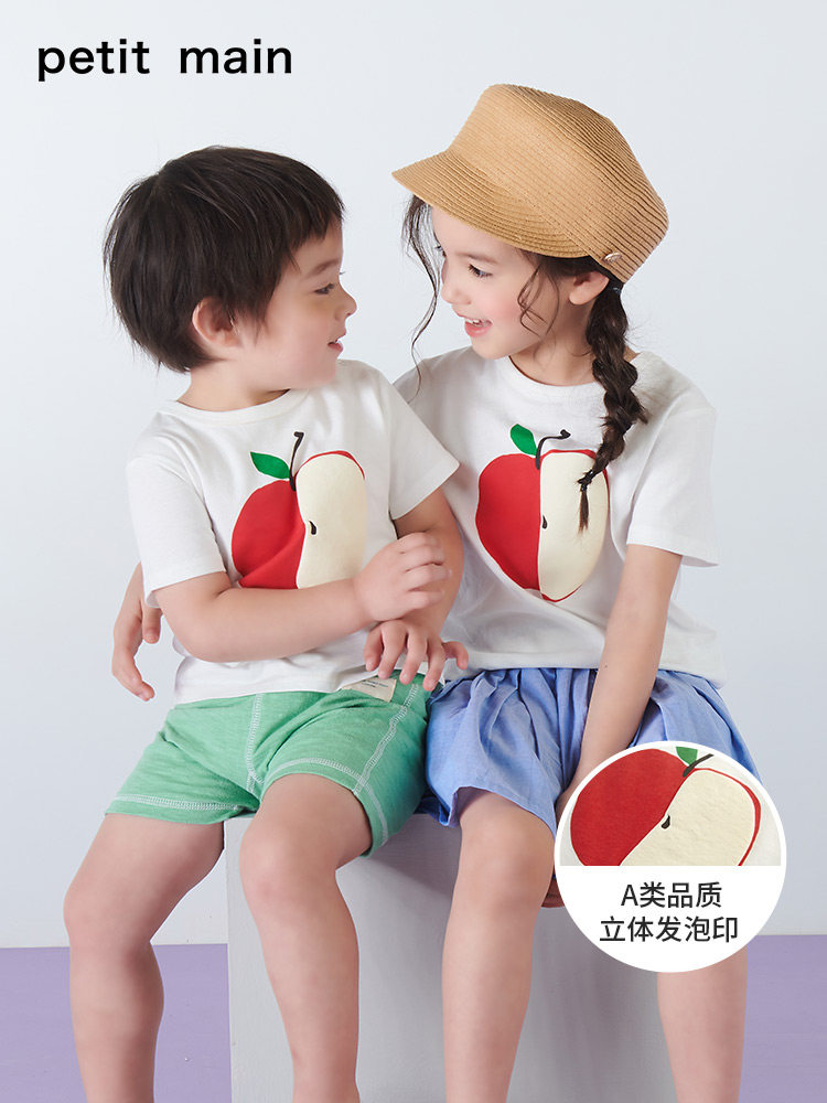 日本人气童装 petit main 19年夏季新款 活力水果 儿童短袖T恤 天猫优惠券折后￥69包邮（￥89-20）男、女童80~130码3色可选